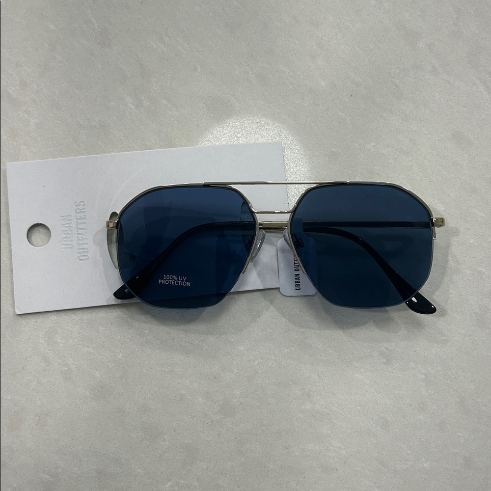 Urban Outfitters Silver Frame Sunglasses with Blue Lenses